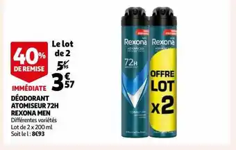 Auchan Déodorant atomiseur 72h rexona men offre