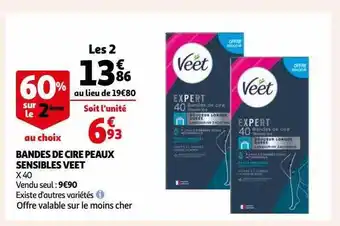 Auchan Bandes de cire peaux sensibles veet offre