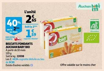 Auchan Biscuits fondants auchan baby bio offre