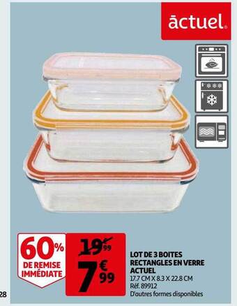 Auchan Lot de 3 boîtes rectangles en verre actuel offre