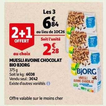 Auchan Muesli avoine chocolat bio bjorg offre