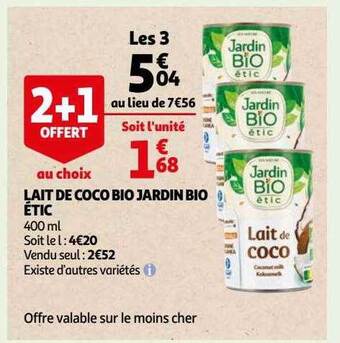 Auchan Lait de coco bio jardin bio étic offre