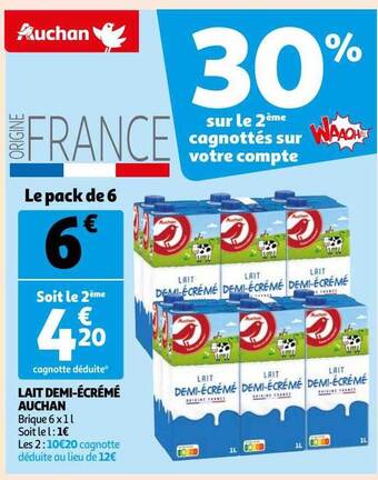 Auchan Lait demi-écrémé auchan offre