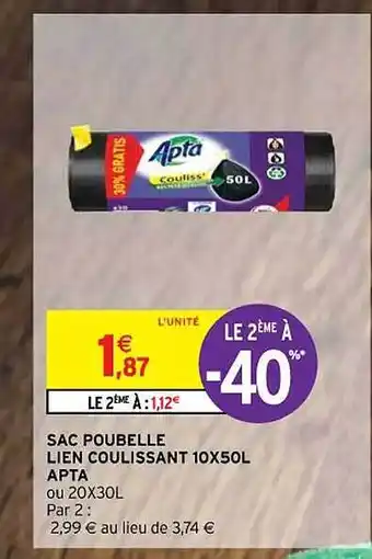 Intermarché Sac poubelle lien coulissant 10 x 50l apta offre