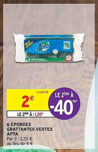 Intermarché 6 éponges grattantes vertes apta offre