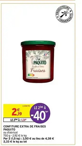 Intermarché Confiture extra de fraises paquito offre
