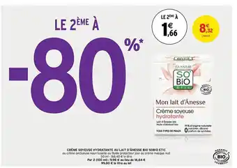 Intermarché Crème soyeuse hydratante au lait d'ânesse bio sobio étic offre