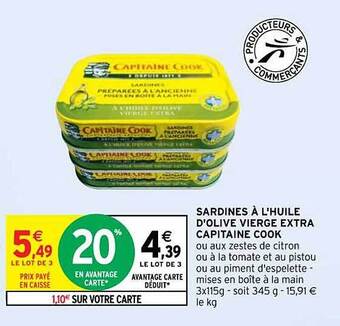 Intermarché Sardines à l'huile d'olive vierge extra capitaine cook offre