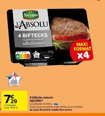 Carrefour 4 biftecks natures socopa offre