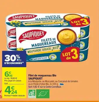 Carrefour Filet de maquereau bio saupiquet offre