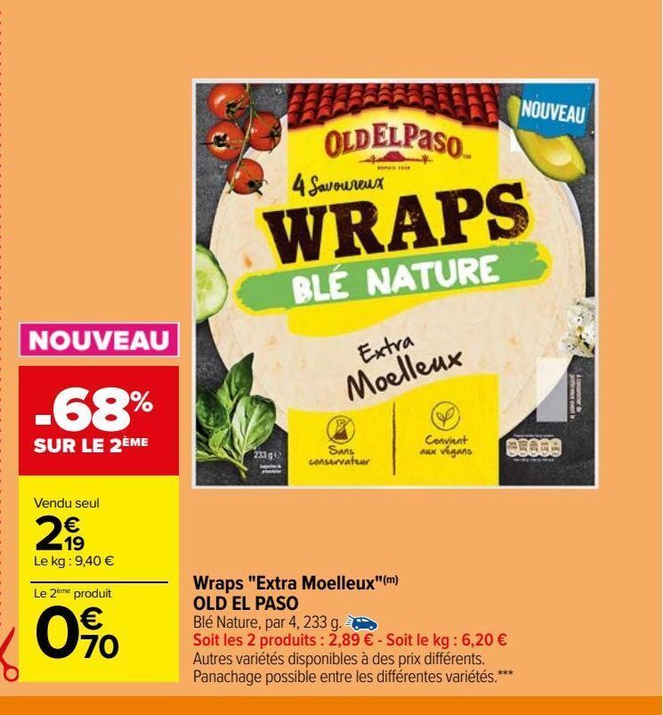 Promo Wraps "extra moelleux" old el paso chez Carrefour