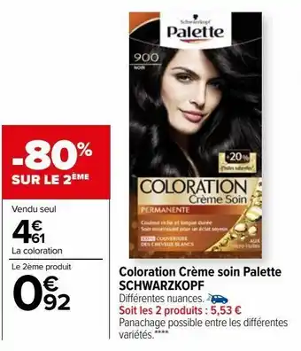 Carrefour Coloration crème soin palette schwarzkopf offre