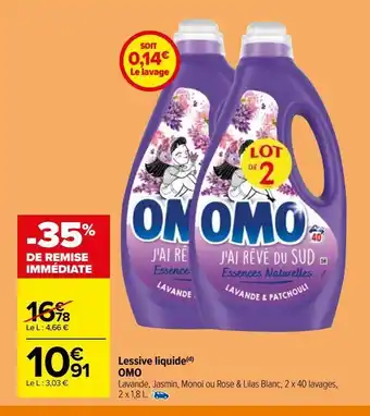 Carrefour Lessive liquide(d) omo offre