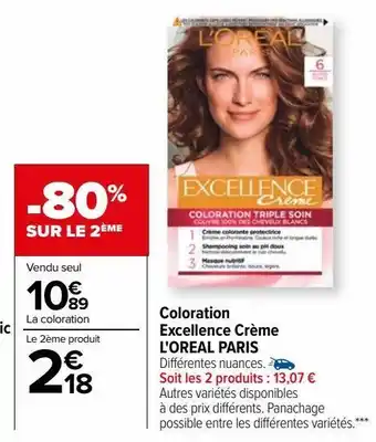 Carrefour Coloration excellence crème l'oreal paris offre