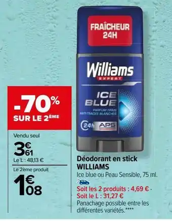Carrefour Déodorant en stick williams offre