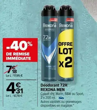 Carrefour Déodorant 72h rexona men offre
