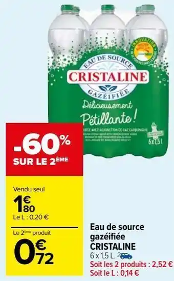 Carrefour Market Eau de source gazéifiée cristaline offre