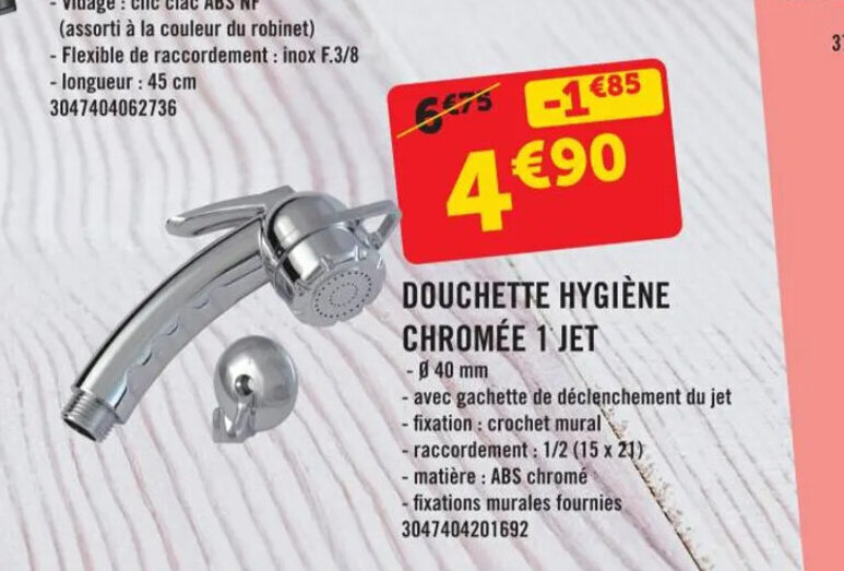 Promo Douchette Hygiene Chromee 1 Jet chez E.Leclerc
