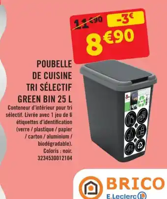 E.Leclerc Poubelle De Cuisine Tri Selectif Green Bin 25 L offre