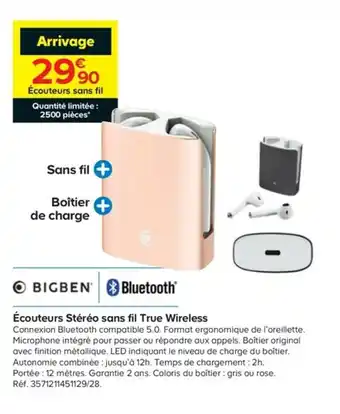 Écouteurs stéréo sans fil true wireless