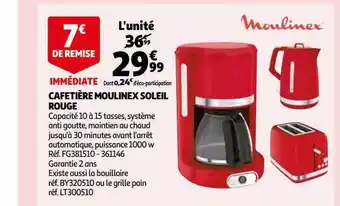 Auchan Cafetière moulinex soleil rouge offre