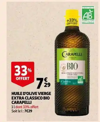 Auchan Huile d'olive vierge extra classico bio carapelli offre