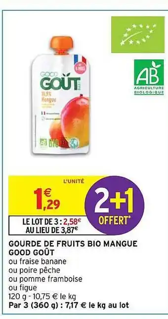 Intermarché Hyper Gourde de fruits bio mangue good goût offre