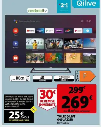 Auchan Tv led qilive 108 cm 43 offre