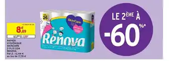 Intermarché Hyper Papier hygiénique skincare 3 plis x24 renova offre