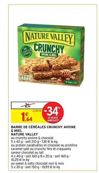 Intermarché Barre de céréales crunchy avoine & miel nature valley offre