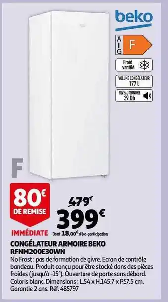 Auchan Congélateur armoire beko offre