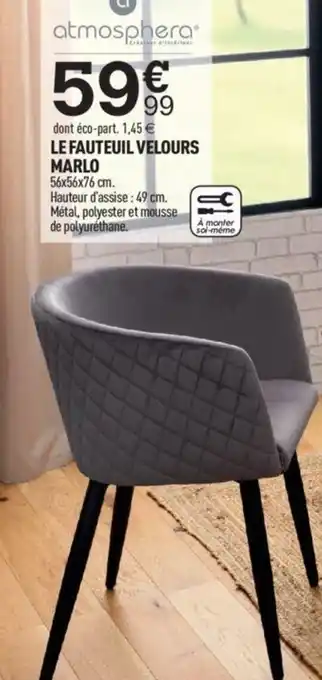 Centrakor Le Fauteuil Velours Marlo offre