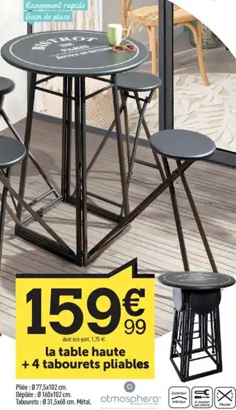 Centrakor La Table Haute + 4 Tabourets Pliables offre