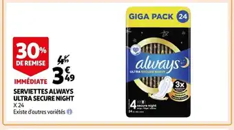 Auchan Serviettes Always Ultra Secure Night offre