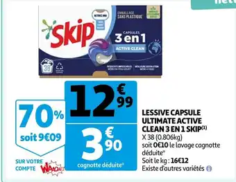 Auchan Lessive Capsule Ultimate Active Clean 3 En 1 Skip offre