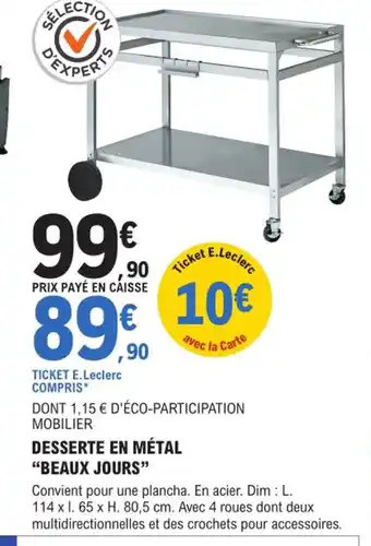E.Leclerc Brico Desserte En Metal Beaux Jours offre