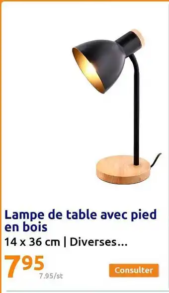 Action Lampe de table avec pied en bois offre