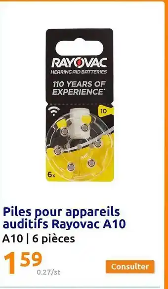 Action Piles pour appareil auditifs rayovac a10 offre