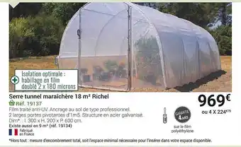 Gamm vert Serre tunnel maraîchère 18 m² richel offre