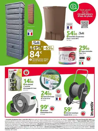 Mr Bricolage Récupérateur d'eau mural woody 300l belli, ensemble récupérateur d'eau + socle 500l belli, tuyau extensible yoyo 15 m fitt, k offre