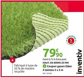 Mr Bricolage Coupon gazon eden 4 teintes 2 x 5 m inventiv offre