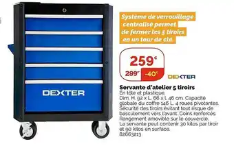 Weldom Servante d'atelier 5 tiroirs dexter offre