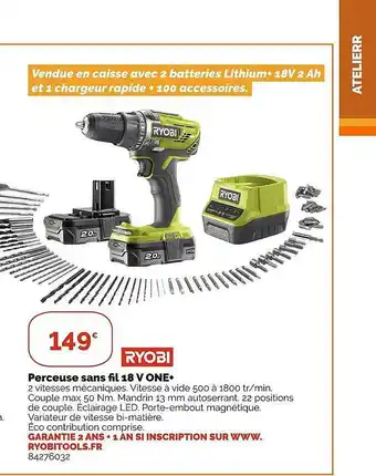 Weldom Perceuse sans fil 18 v one+ ryobi offre