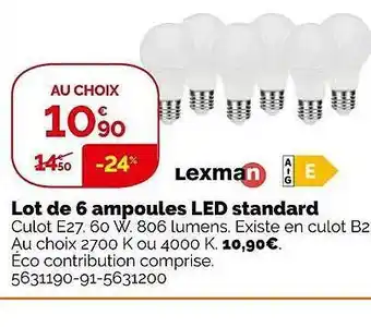 Weldom Lot de 6 ampoules led standard lexman offre