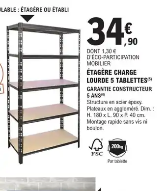 E.Leclerc Brico Étagère Charge Lourde 5 Tablettes offre
