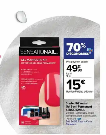 Carrefour Starter kit vernis gel semi permanent sensationail offre
