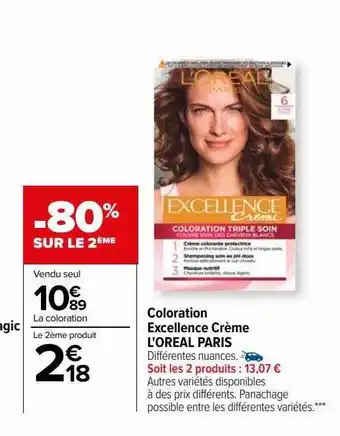 Carrefour Coloration excellence crème l'oréal paris offre