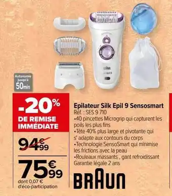 Carrefour Épilateur silk épil 9 sensosmart braun offre