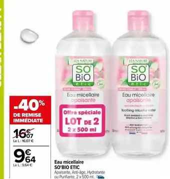 Carrefour Eau micellaire so'bio étic offre