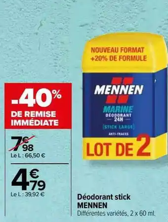 Carrefour Déodorant stick mennen offre